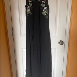 Zara Black Maxi Dress with Multicolor Floral Embroidery